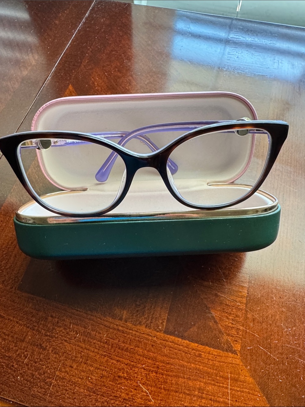 kate spade Glasses Frames: Tortoise shell exterior with light purple interior